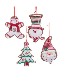 Gingerbread Snowman, Santa, Boy and Tree Ornament