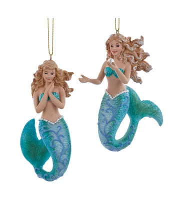 Blue and Green Scroll Patterned Mermaid Ornament