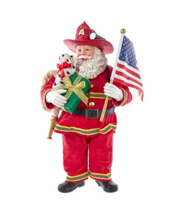 10.5" Fabriché™ Fireman With American Flag Santa