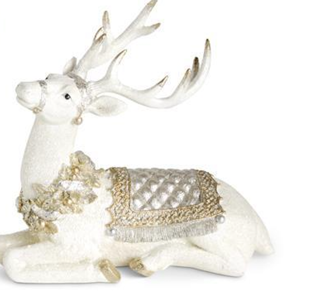 GLITTERED CREAM GOLD AND SILVER RESIN REINDEER