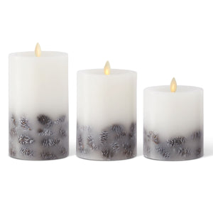 White Wax Red Berry Luminara Indoor Pillar/White Wax Pinecone Luminara Indoor Pillar