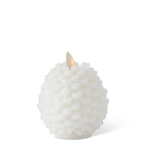 White Wax Snowy Pinecone Luminara Indoor Candle 4.5"