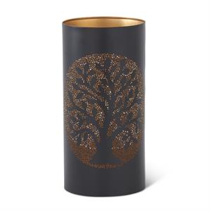BLACK METAL TREE PUNCHED TIN CANDLEHOLDERS