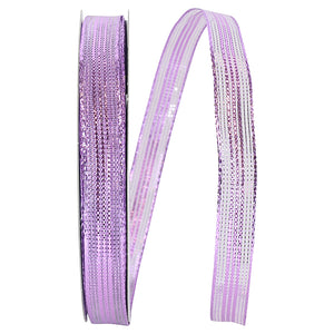 Ribbon - Stripe Mesh Metallic Corsage Wired Edge Rd, Lavender, 5/8 Inch, 50 Yards