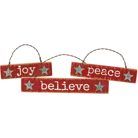 Joy Peace Believe Slat Ornament