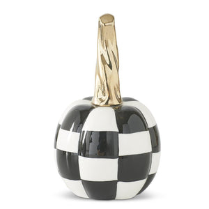 6.75" White & Black Checkered Ceramic Pumpkin
