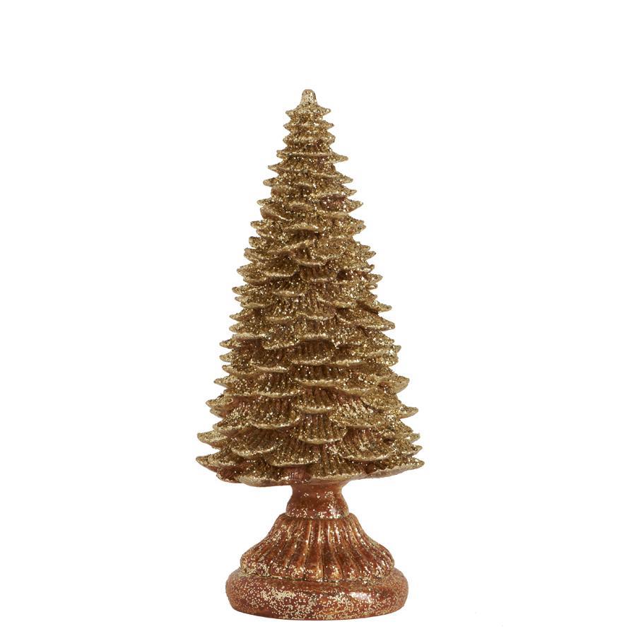 10 INCH GOLD GLITTER RESIN TREE ON RIBBED BASE