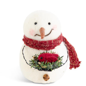 5 Inch Wool Snowman Holding Cardinal in Nest