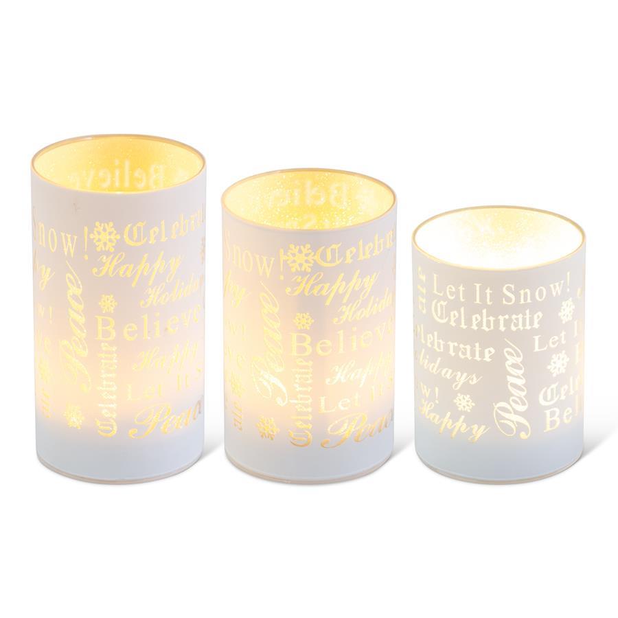 Matte White LED Glass Candles W/Holiday