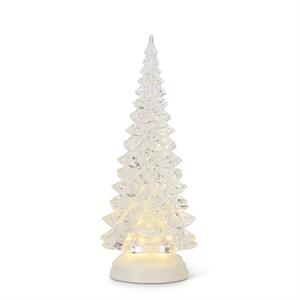 CLEAR ACRYLIC SWIRLING GLITTER LED TREE SNOW GLOBES