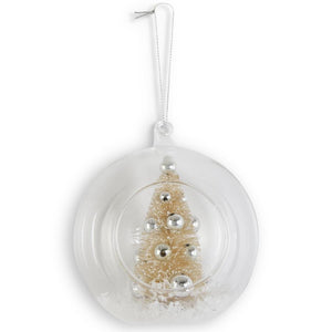 4.5" Clear Glass Open Front Ornament w/Cream Bottle Brush Tree