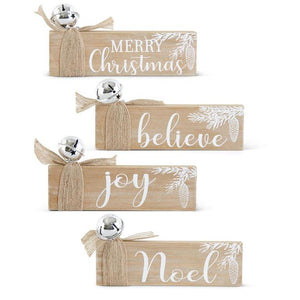 6"Wood Christmas Tabletop Sign w/Bell & Burlap Bow