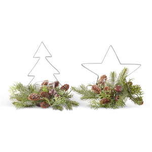 Assorted Glittered Brown Metal Cutout Votives w/Pine (2 Styles)
