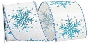 Ribbon - Snowflakes Glitter Dazzle Wired Edge, Turquoise, 2-1/2 Inch, 10 Yards