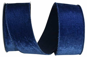 Ribbon - Plush Velvet With Dupioni Backing Wired Edge, Blue, 2-1/2 Inch, 10 Yards