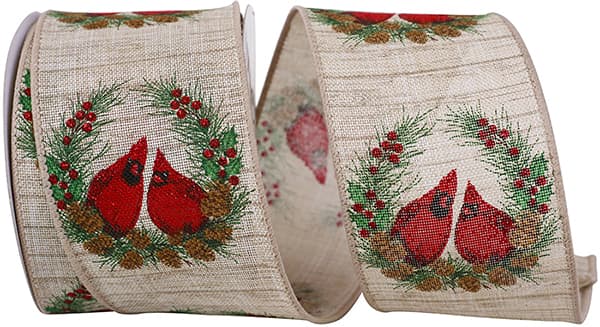 Ribbon - Cardinal Wreath Linen Wired Edge, Natural, 2-1/2 Inch, 10 Yards