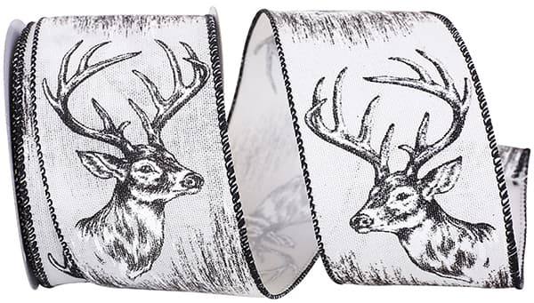 Ribbon - Deer Antler Monochrome Muslin Wired Edge, Black/white, 2-1/2 Inch, 10 Yards
