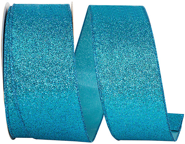 Ribbon - Glitter Metallic Shiny Back Wired Edge, Aqua, 2-1/2 Inch, 25 Yards