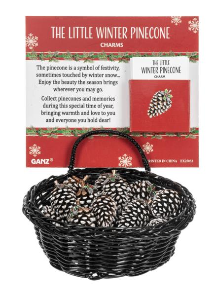 The Little Winter Pinecone Charms in a Basket