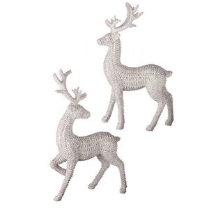 18" RESIN FROSTED WHITE RATTAN DEER