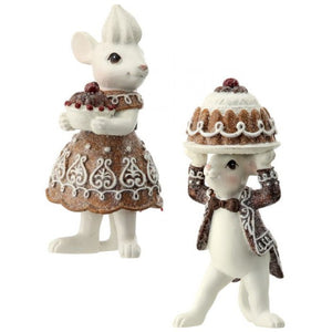 4" RESIN MOUSE HOLDING GINGERBREAD CAKE