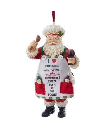 Chef Santa With Wine Ornament