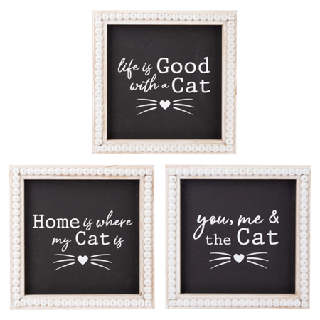 Cat Text with Beaded Frame Wall Decor