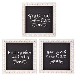 Cat Text with Beaded Frame Wall Decor