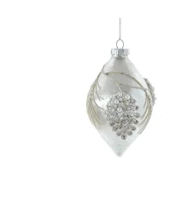 Glass Glittered Ice White Ball and Tear Drop Ornamen