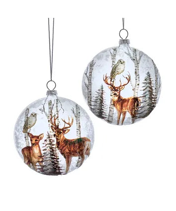 Glass Deer Scene Disc Ornament