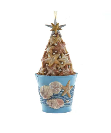 Coastal Bucket Of Starfish With Sand Ornament