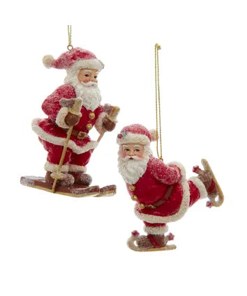 Winter Skating & Skiing Santa Ornament