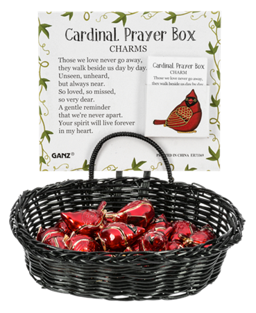 Cardinal Prayer Charms in a Basket