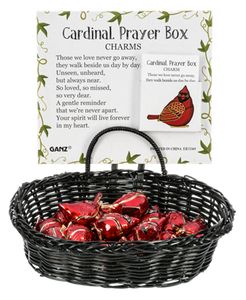 Cardinal Prayer Charms in a Basket