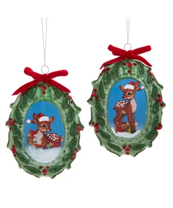 Glass Deer Disc With Decal Ornament
