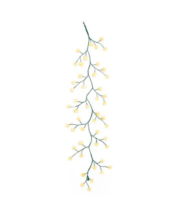 6' 48-Light White Cotton Balls With Warm White LED Lights Green Vine Garland