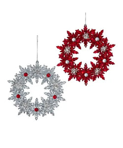 Red & Clear With Silver Glitter Wreath Ornament