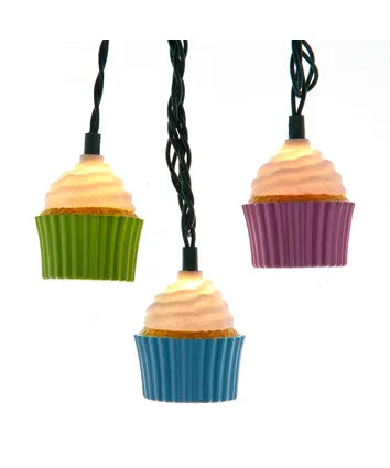 12' UL 10-Light Multicolor Cupcake Light Set With Green Wire