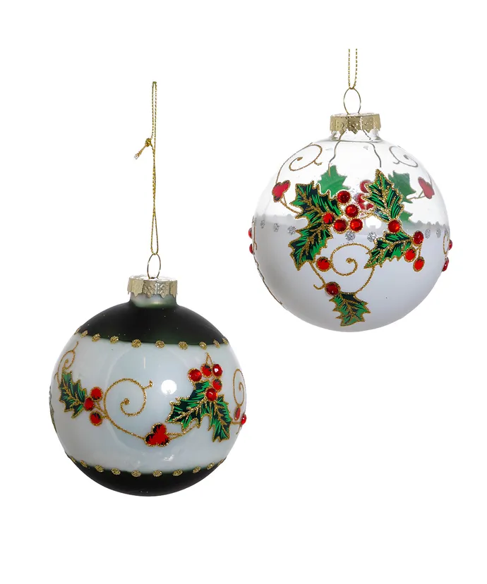 Holly Leaves and Berries Glass Ornament