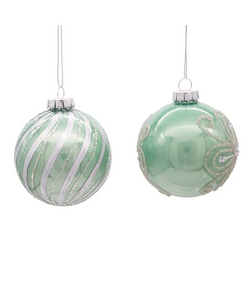 Silver and Pale Aqua Embellished Glass Ornament