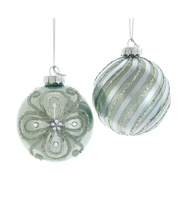 Silver and Pale Aqua Embellished Glass Ornament