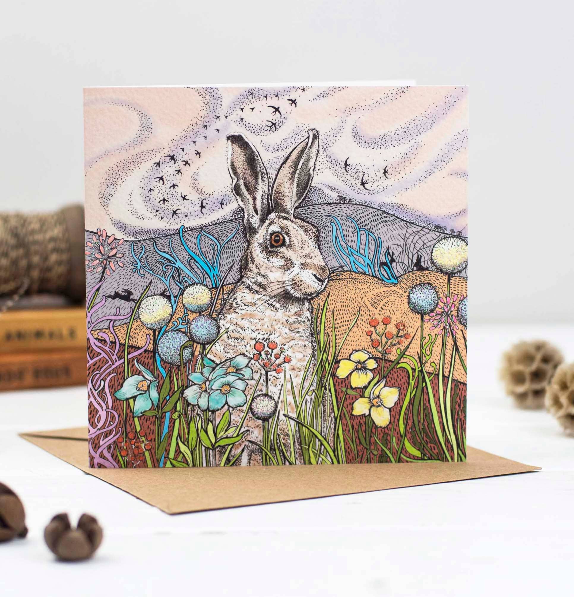 Hares in the Field Greeting Card
