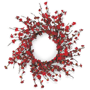 Red Cherry Blossom Wreath 24''