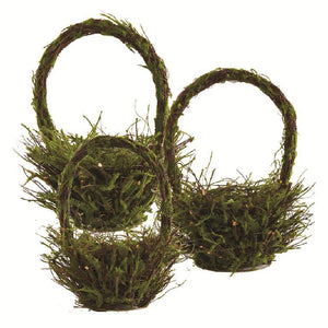 ROUND MOSSY TWIG BASKET W/HANDLES