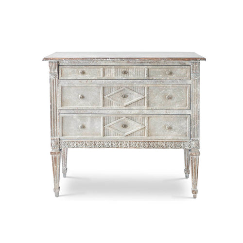 3 Drawer Vintage Dresser with White Washed Finish