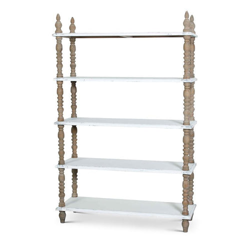 73.5 INCH WOOD BOOKSHELF W/5 DISTRESSED WHITE SHELVES