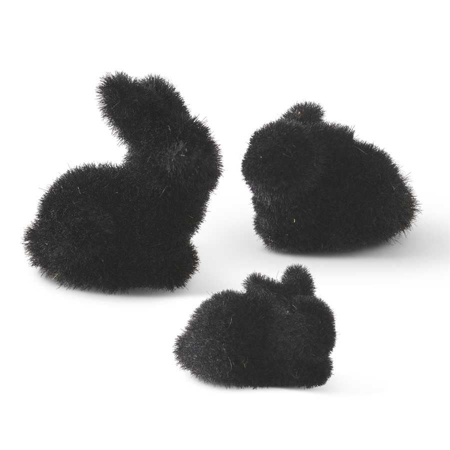 Assorted Small Black Mossy Flocked Bunnies (3 Styles)