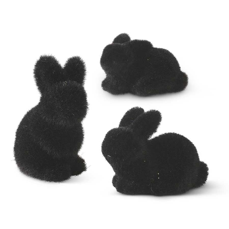 Assorted Medium Black Mossy Flocked Bunnies (3 Styles)