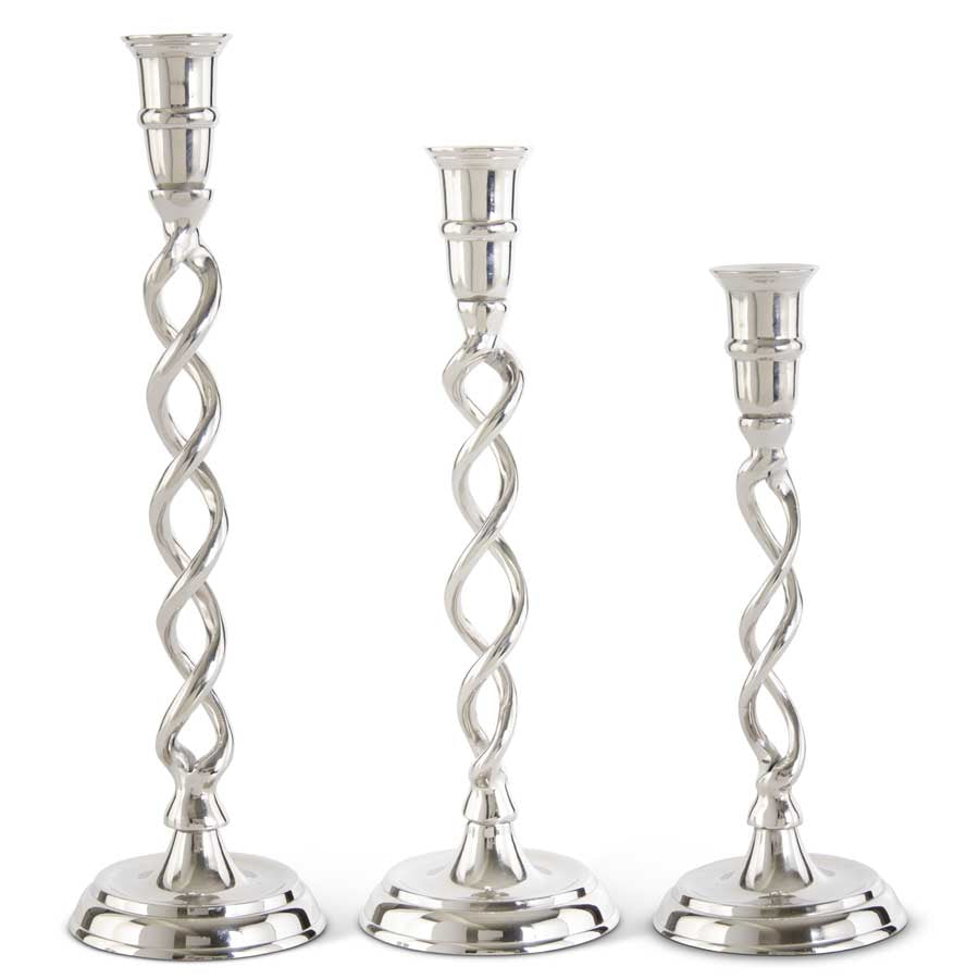 Silver Metal Twisted Taper Candleholders