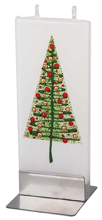 Flat Handmade Candle-Green Christmas Tree & Red Balls